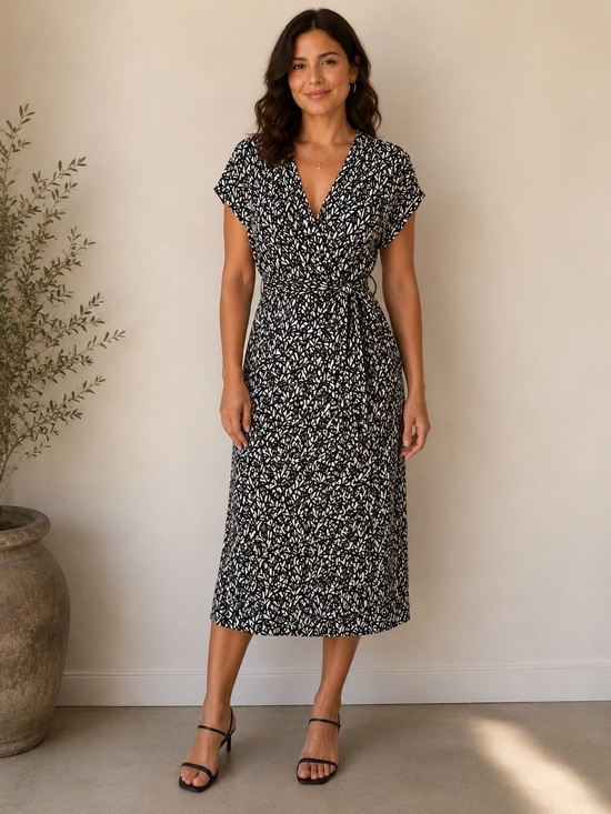 Adrianna Papell Dresses & Skirts - Elegant Black White and Tan Patterned Dress 16W